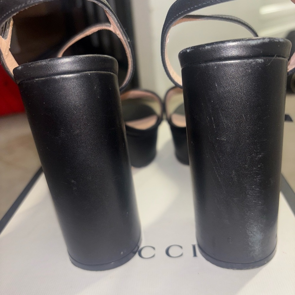 Gucci marmont double g Black Leather Women's block heel Sandals 38 - Picture 4 of 7